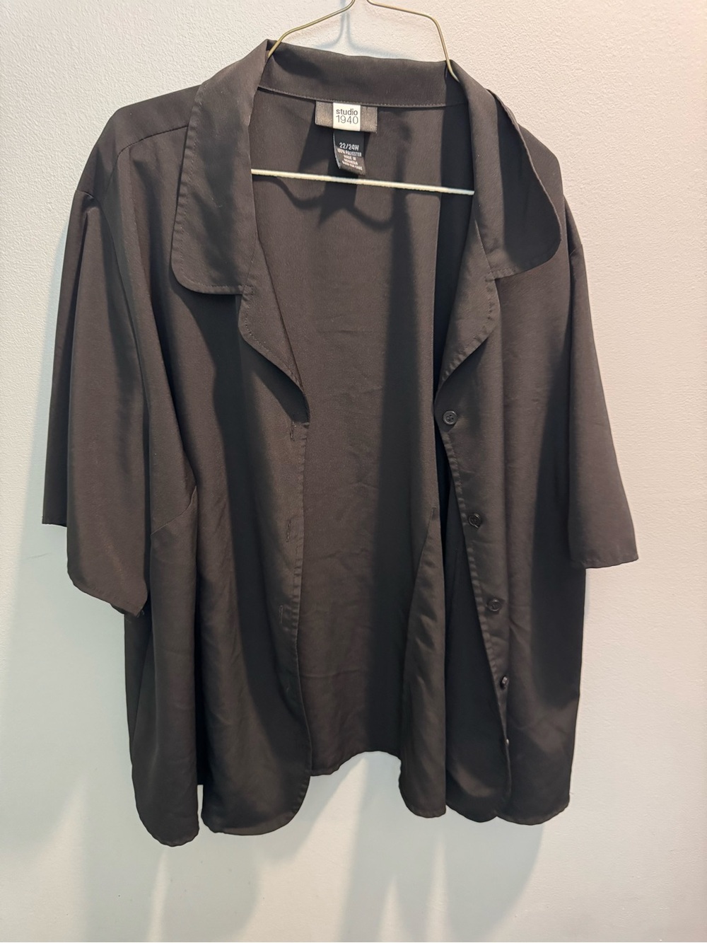 studio 1940 Women’s Black Short-Sleeve Button Front Blouse Plus Size 22/24w EUC